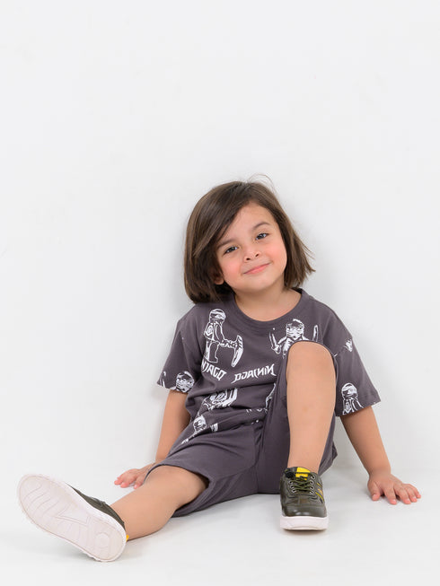 Oversized Mini Warrior Cotton Short Set (Battle Grey)