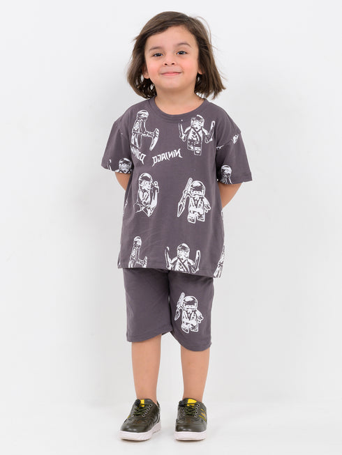Oversized Mini Warrior Cotton Short Set (Battle Grey)