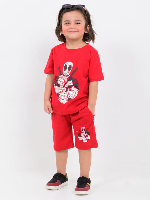 Oversized Deadpool Cotton Short Set (Blaze Red)