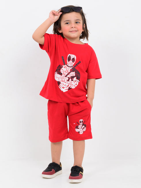 Oversized Deadpool Cotton Short Set (Blaze Red)