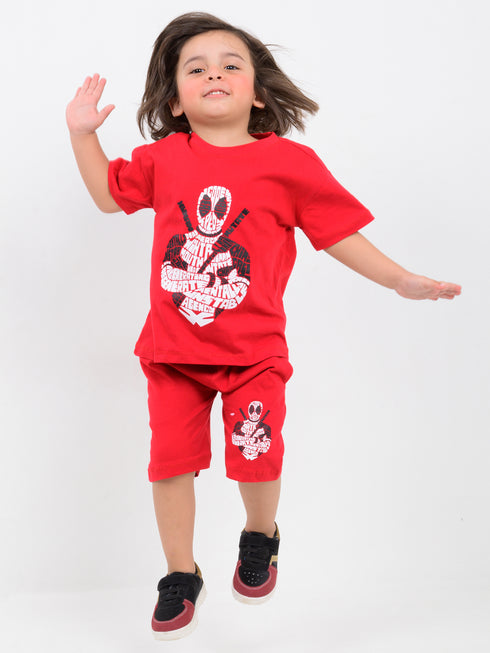Oversized Deadpool Cotton Short Set (Blaze Red)