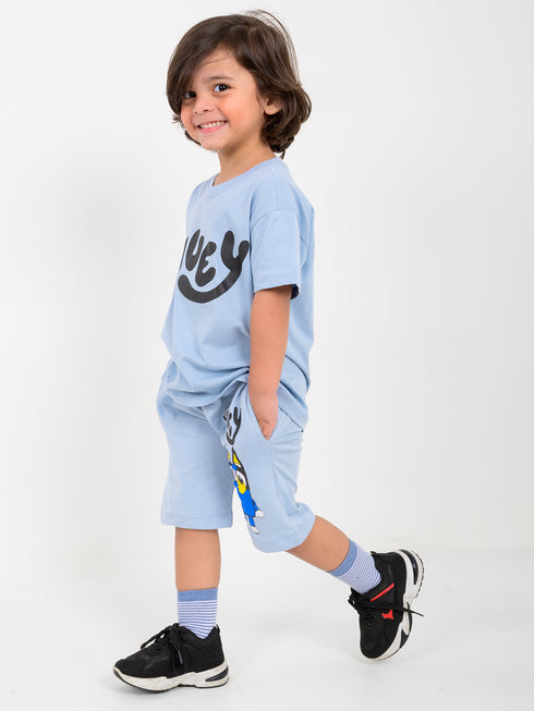 Oversized Bluey Themed Cotton Short Set (Blue)