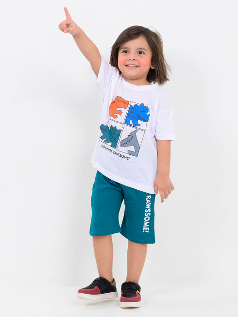 Oversized Rawsome Roar Cotton Short Set (Dino Icewave)
