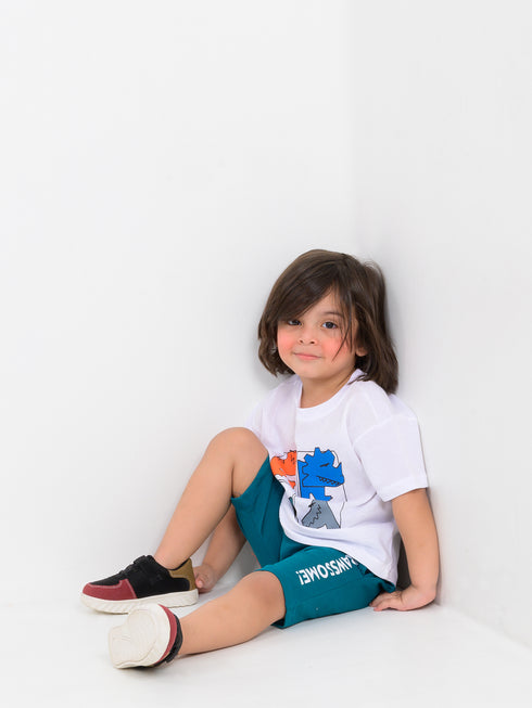 Oversized Rawsome Roar Cotton Short Set (Dino Icewave)