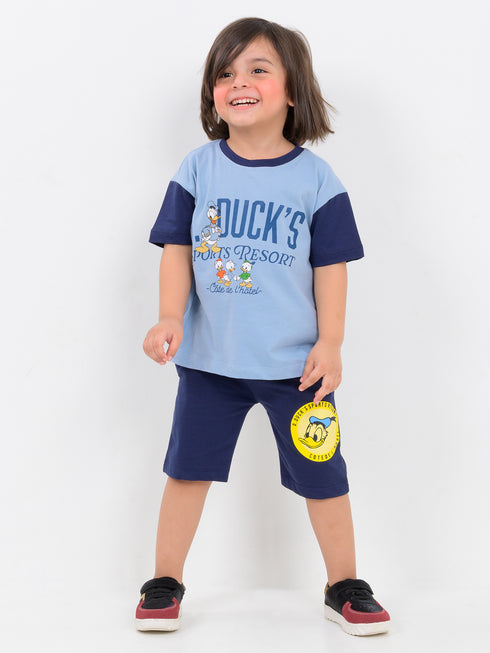 Oversized Duckling Adventures Cotton Short Set (Sky & Deep Sea)