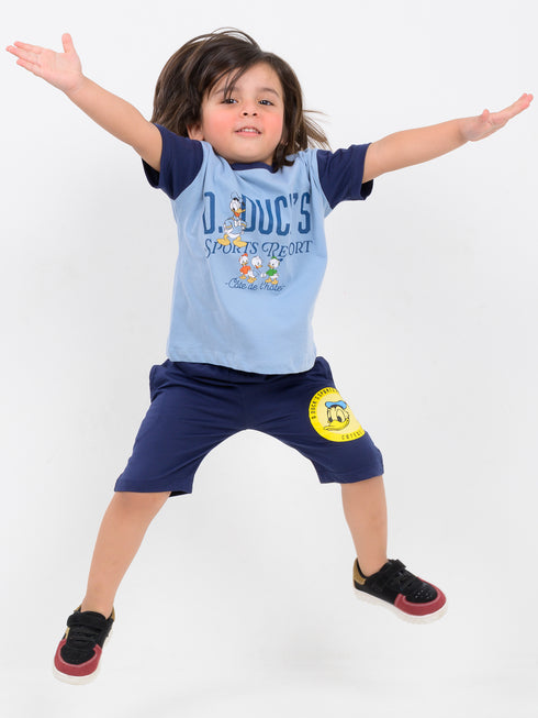 Oversized Duckling Adventures Cotton Short Set (Sky & Deep Sea)