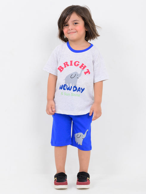Oversized Bright Day Buddy Cotton Short Set (Light Grey & Royal Blue)
