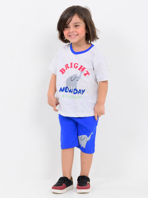 Oversized Bright Day Buddy Cotton Short Set (Light Grey & Royal Blue)