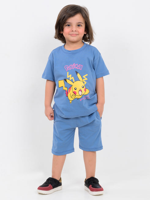 Oversized Pikachu Zoomie Cotton Short Set (ZapWave Blue)