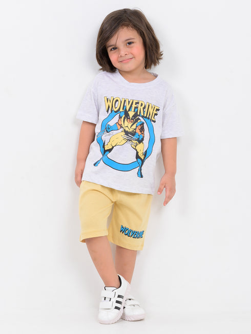 Oversized Wolverine Power Cotton Short Set (White & Light Yellow)