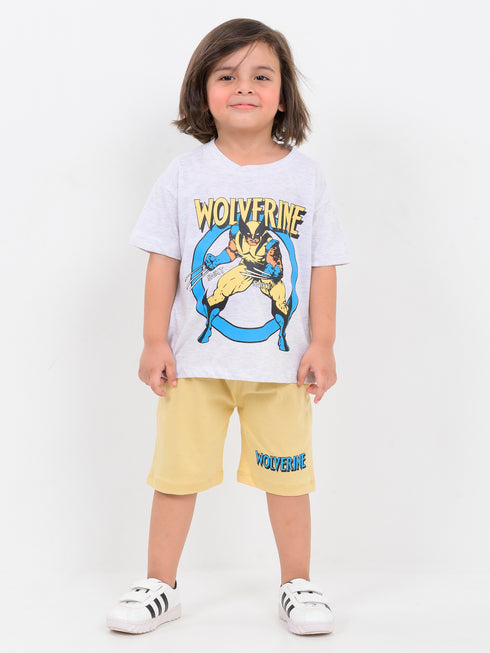 Oversized Wolverine Power Cotton Short Set (White & Light Yellow)