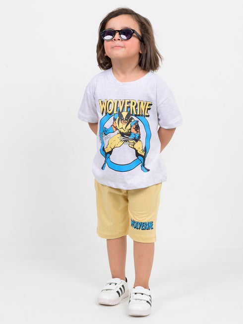 Oversized Wolverine Power Cotton Short Set (White & Light Yellow)