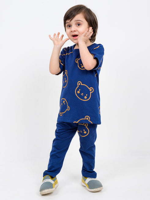 Honey Bear Cotton Trouser Set (Broncos Navy)