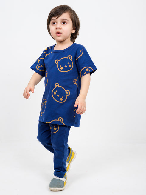 Honey Bear Cotton Trouser Set (Broncos Navy)