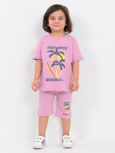 Oversized High Wave Holiday Cotton Short Set (Dusty Pink)