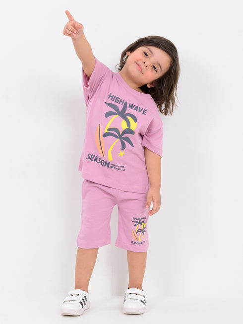 Oversized High Wave Holiday Cotton Short Set (Dusty Pink)