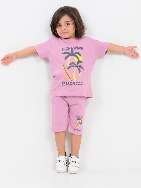 Oversized High Wave Holiday Cotton Short Set (Dusty Pink)