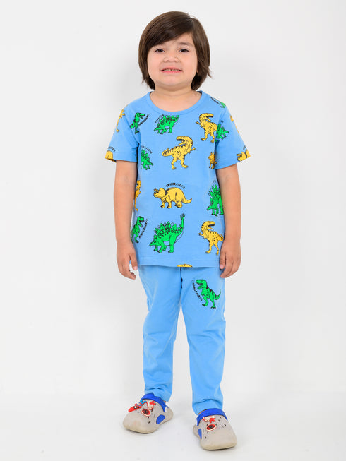 Jurassic Dinos Cotton Trouser Set (Sky Blue)