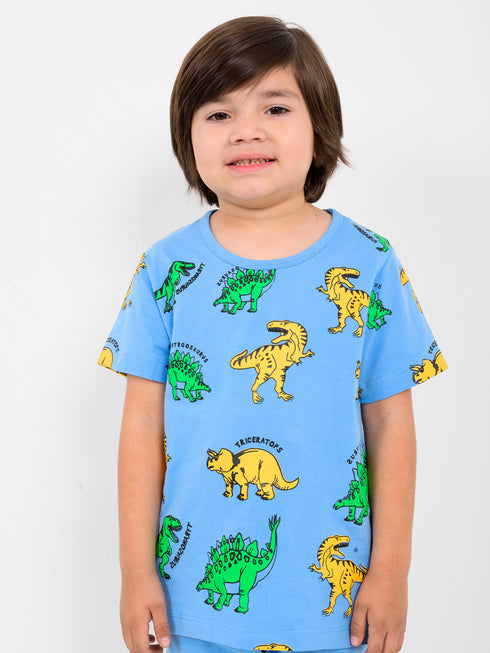 Jurassic Dinos Cotton Trouser Set (Sky Blue)