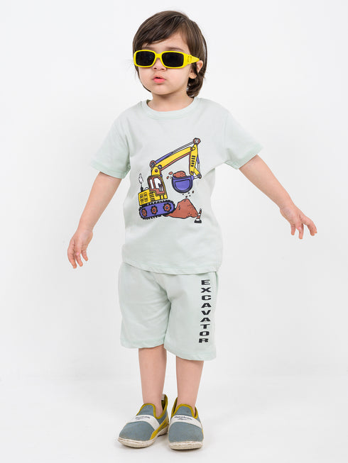 Excavator Cotton Short Set (Mint Green)