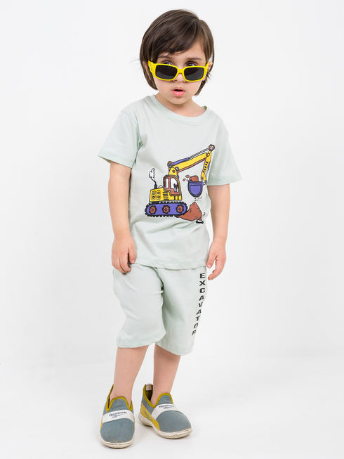 Excavator Cotton Short Set (Mint Green)