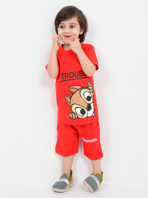Chipmunks Trouble Maker Cotton Trouser Set (Bright Red)