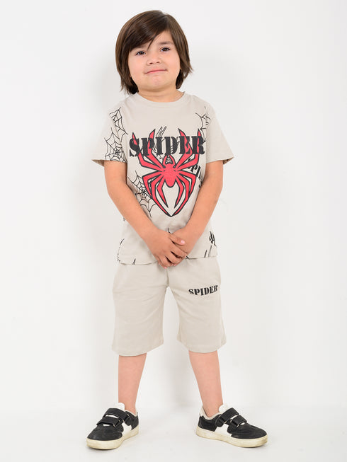 Spider Themed Cotton Short Set (Bavarian Cream)