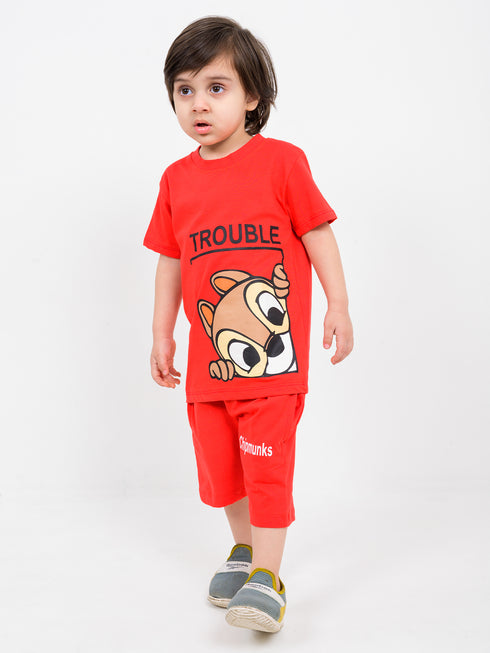 Chipmunks Trouble Maker Cotton Trouser Set (Bright Red)