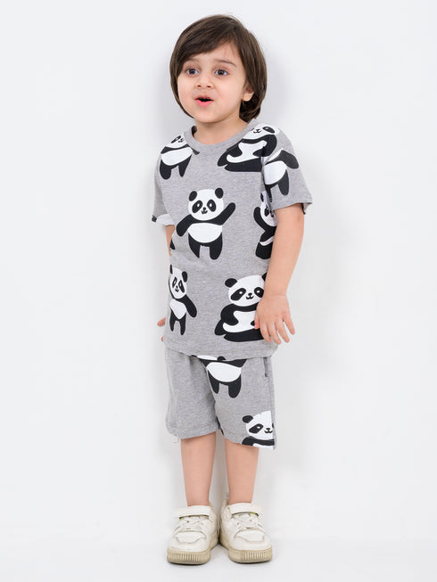 Panda Playtime Cotton Short Set (Heather Gray)