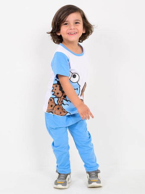 Cookie Monster Cotton Trouser Set (Blue-White)