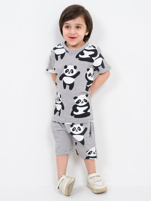 Panda Playtime Cotton Short Set (Heather Gray)