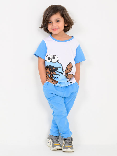 Cookie Monster Cotton Trouser Set (Blue-White)