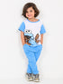 Cookie Monster Cotton Trouser Set (Blue-White)