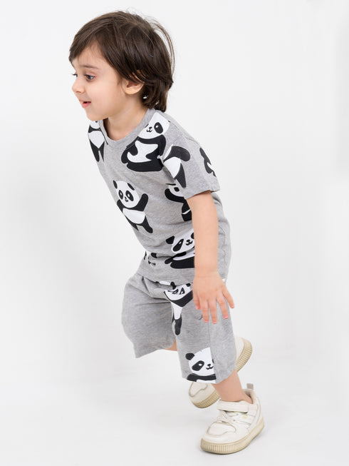 Panda Playtime Cotton Short Set (Heather Gray)