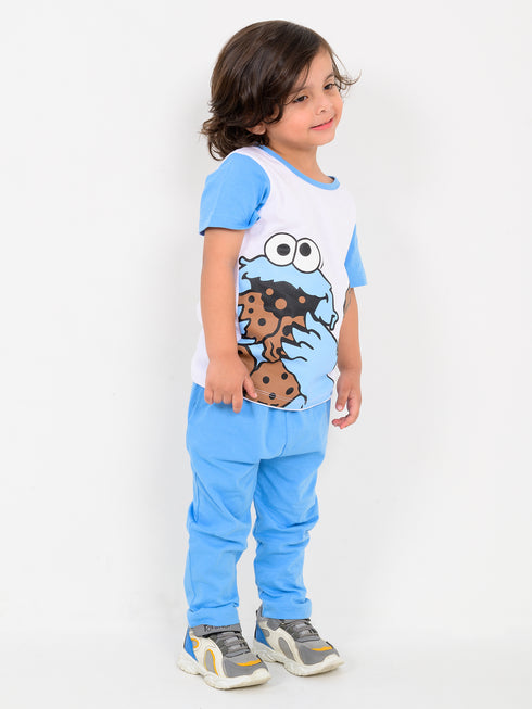 Cookie Monster Cotton Trouser Set (Blue-White)