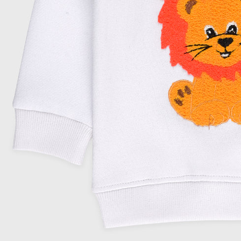 Lion Towel Printed Fleece Sweatshirt (White)