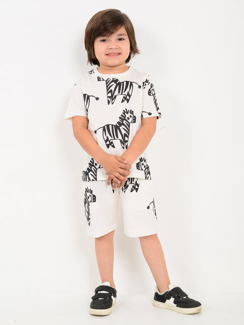Zig Zag Zebra Cotton Short Set (Off-White)