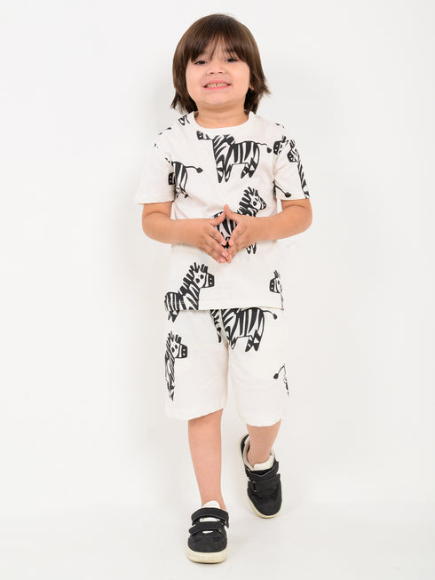 Zig Zag Zebra Cotton Short Set (Off-White)