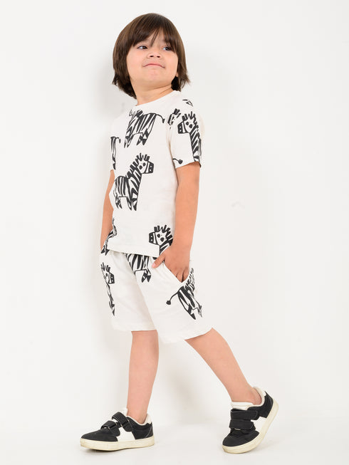 Zig Zag Zebra Cotton Short Set (Off-White)
