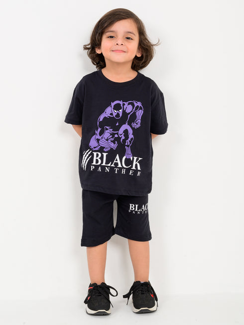 Oversized Black Panther Cotton Short Set (Black)