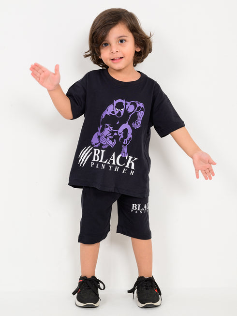 Oversized Black Panther Cotton Short Set (Black)