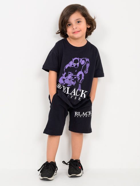 Oversized Black Panther Cotton Short Set (Black)