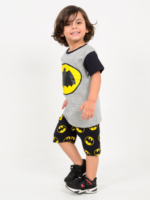 Batman Themed Cotton Short Set (Grey-Black)