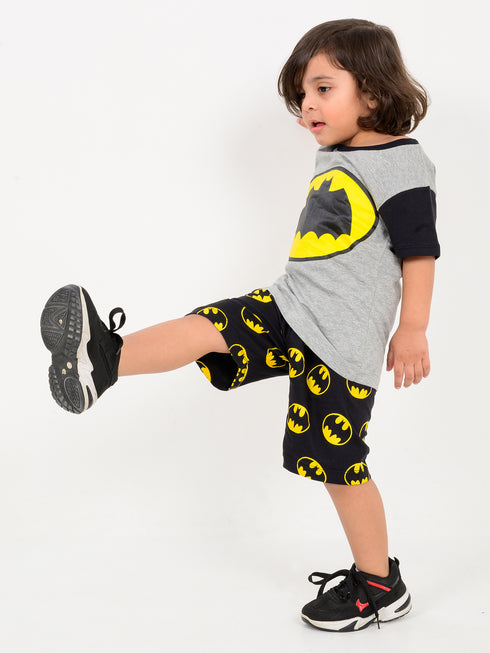 Batman Themed Cotton Short Set (Grey-Black)