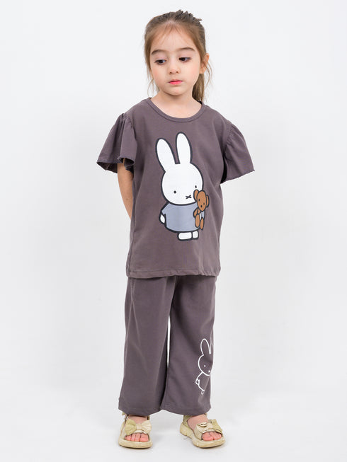 Bunny And Teddy Cotton Trouser Set (Carbon Gray)