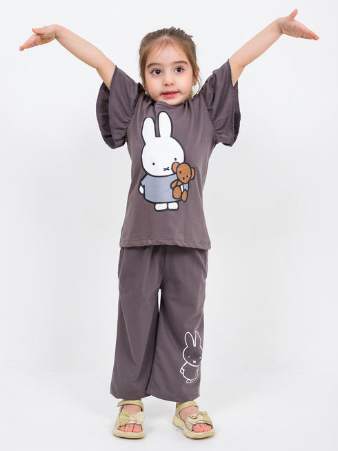 Bunny And Teddy Cotton Trouser Set (Carbon Gray)