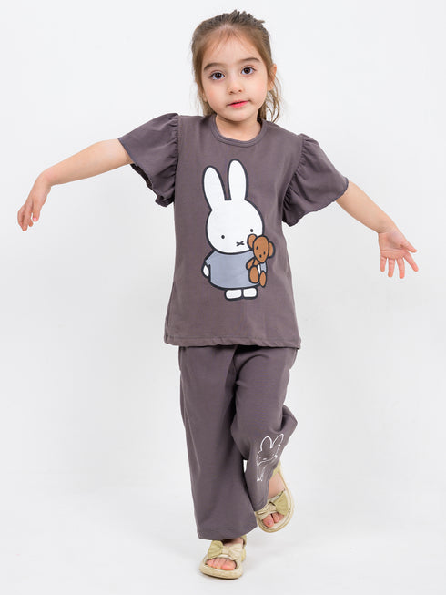 Bunny And Teddy Cotton Trouser Set (Carbon Gray)