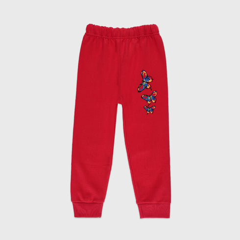 Butterfly Allover Printed Fleece Tracksuit (Red)