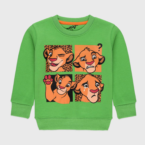 Lion Printed Fleece Sweatshirt (Green)