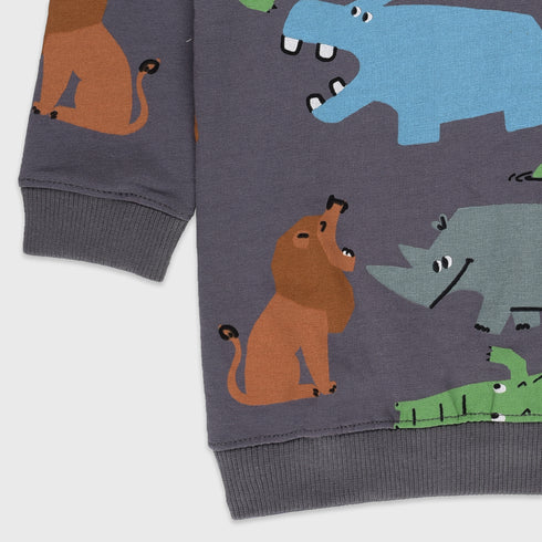 Animals Printed Terry Sweatshirt (Grey)